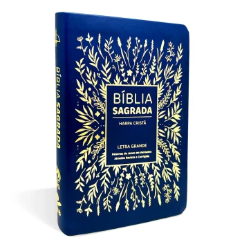 Bíblia com Harpa Cristã Luxo - Letra Grande Floral Azul