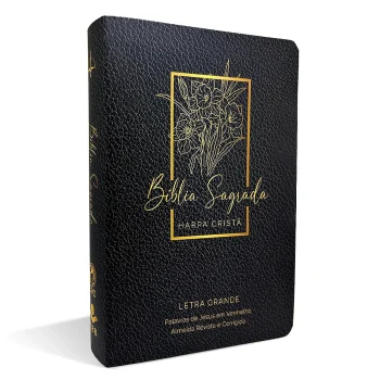 Bíblia com Harpa Cristã -  Popular Letra Grande - Floral Preta - Capa Semiflexivel