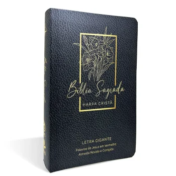 Bíblia com Harpa Cristã - Popular - Letra Gigante - Floral Preta - Capa Semiflexivel