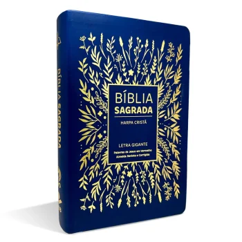 Bíblia Com Harpa Cristã - Luxo - Letra Gigante - Floral Azul