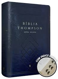 Bíblia Thompson AEC com letra grande Capa flexível em couro sintético na cor azul, beiras douradas e índice digital
