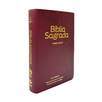 Bíblia Media Harpa Cristã Luxo Letra Gigante Floral Vinho ARC